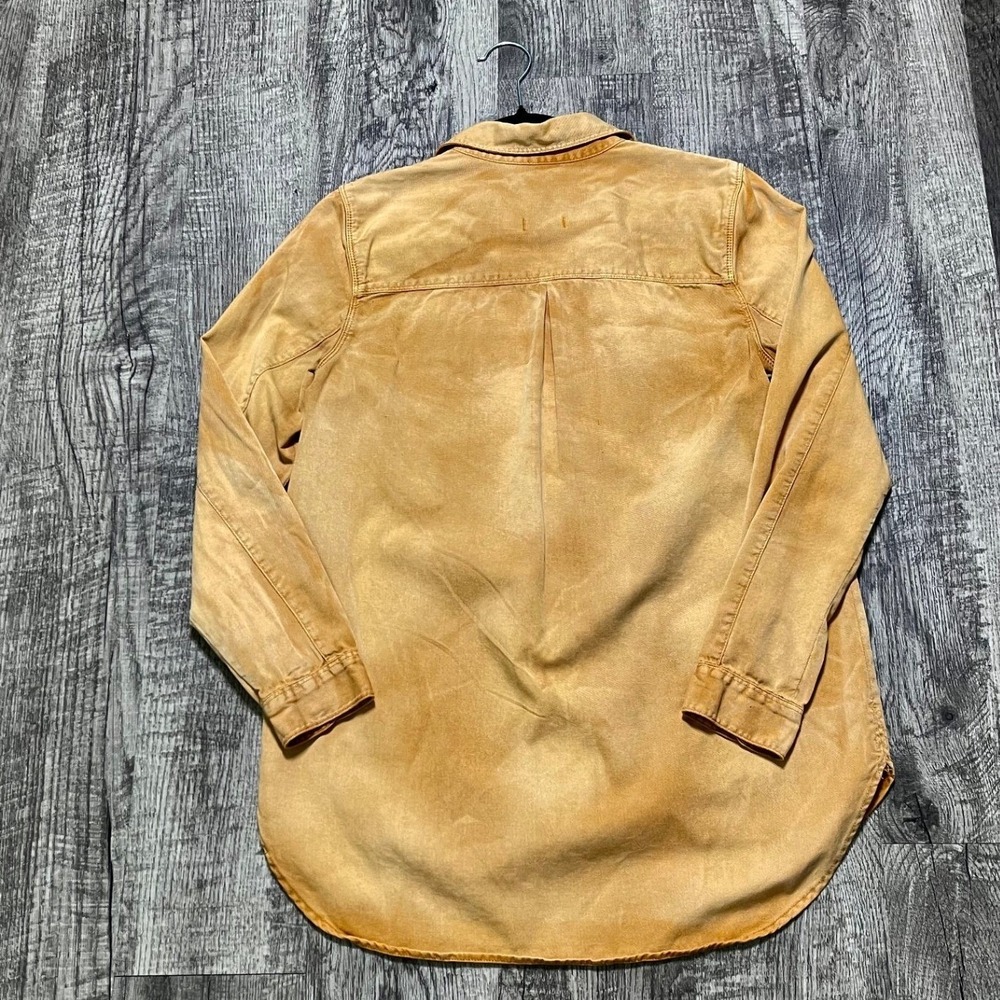 Madewell Small Camel Garment Dyed Cotton Utility Button Shirt High Low Hem - Picture 4 of 8